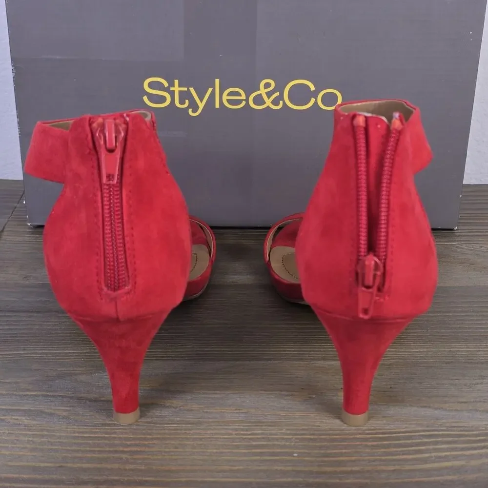 Style & Co. Paycee Faux Suede Two-Piece Dress Sandals red Size 10M Kitten Heel